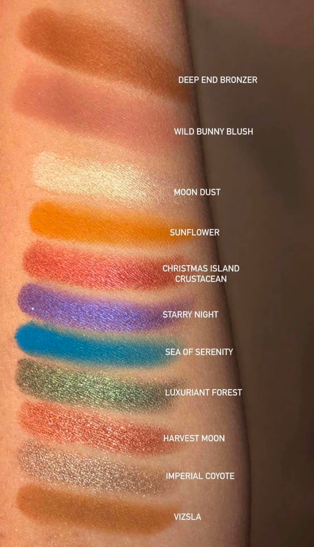 Color swatches on a skin surface with labeled names