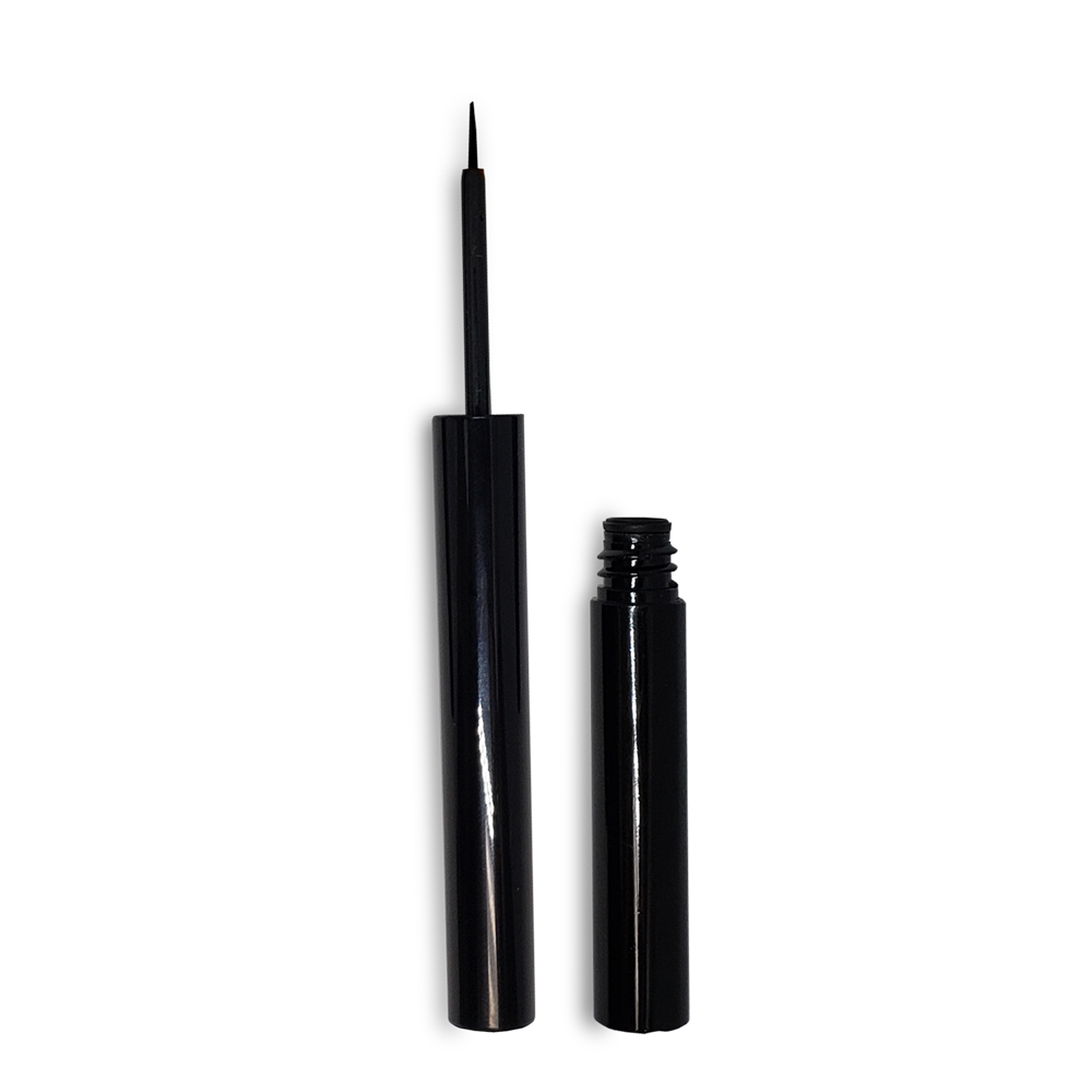 Black eyeliner pen with cap on a white background