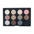 Makeup palette with various shades of eyeshadow on a white background